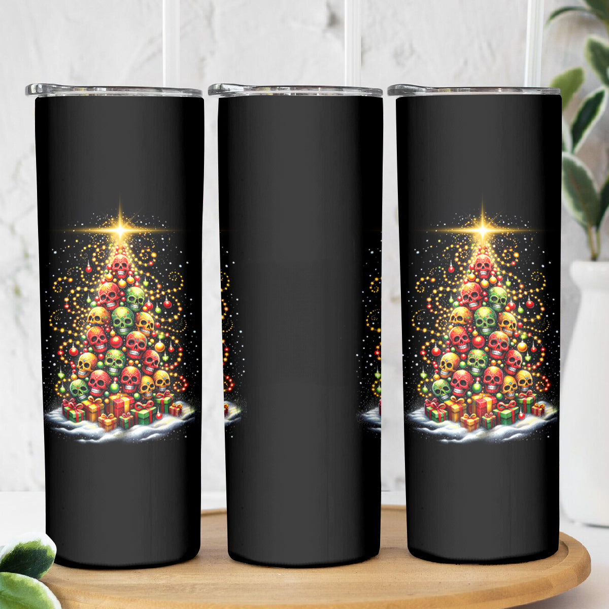 Christmas Sugar Skull Skinny Tumbler Christmas Tree Sugar Skull