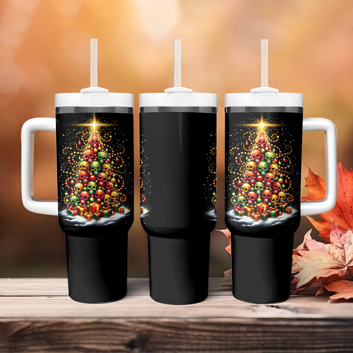 Christmas Sugar Skull Tumbler With Handle Christmas Tree Sugar Skull