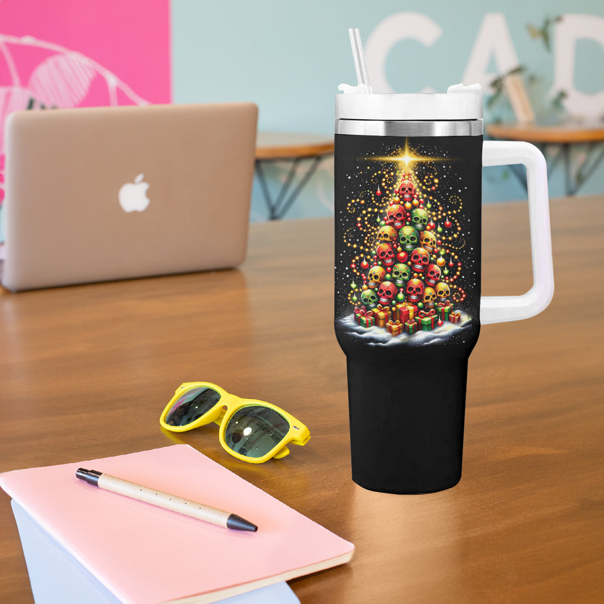 Christmas Sugar Skull Tumbler With Handle Christmas Tree Sugar Skull