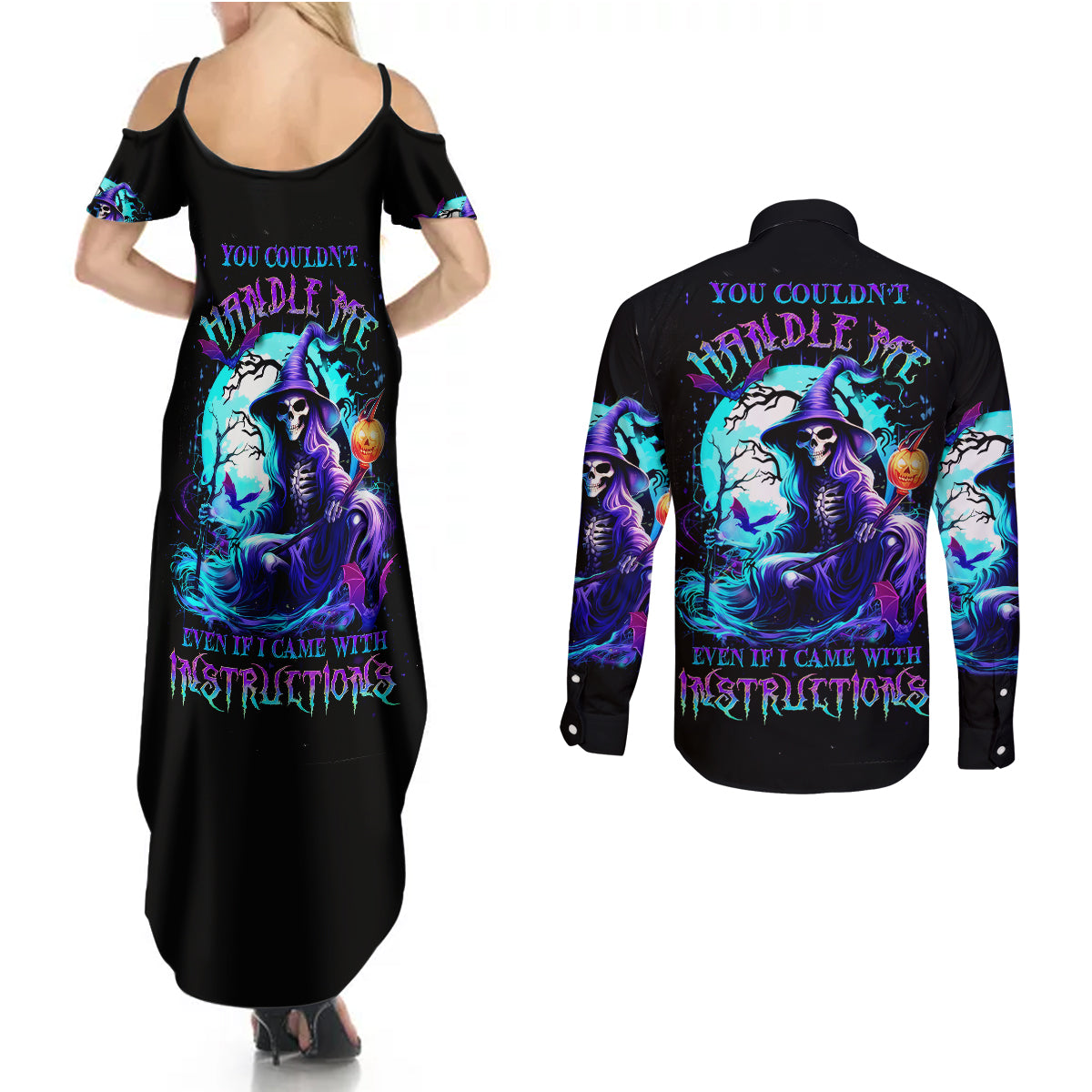 witch-skull-couples-matching-summer-maxi-dress-and-long-sleeve-button-shirts-you-couldnt-handle-me-even-with-intrustions