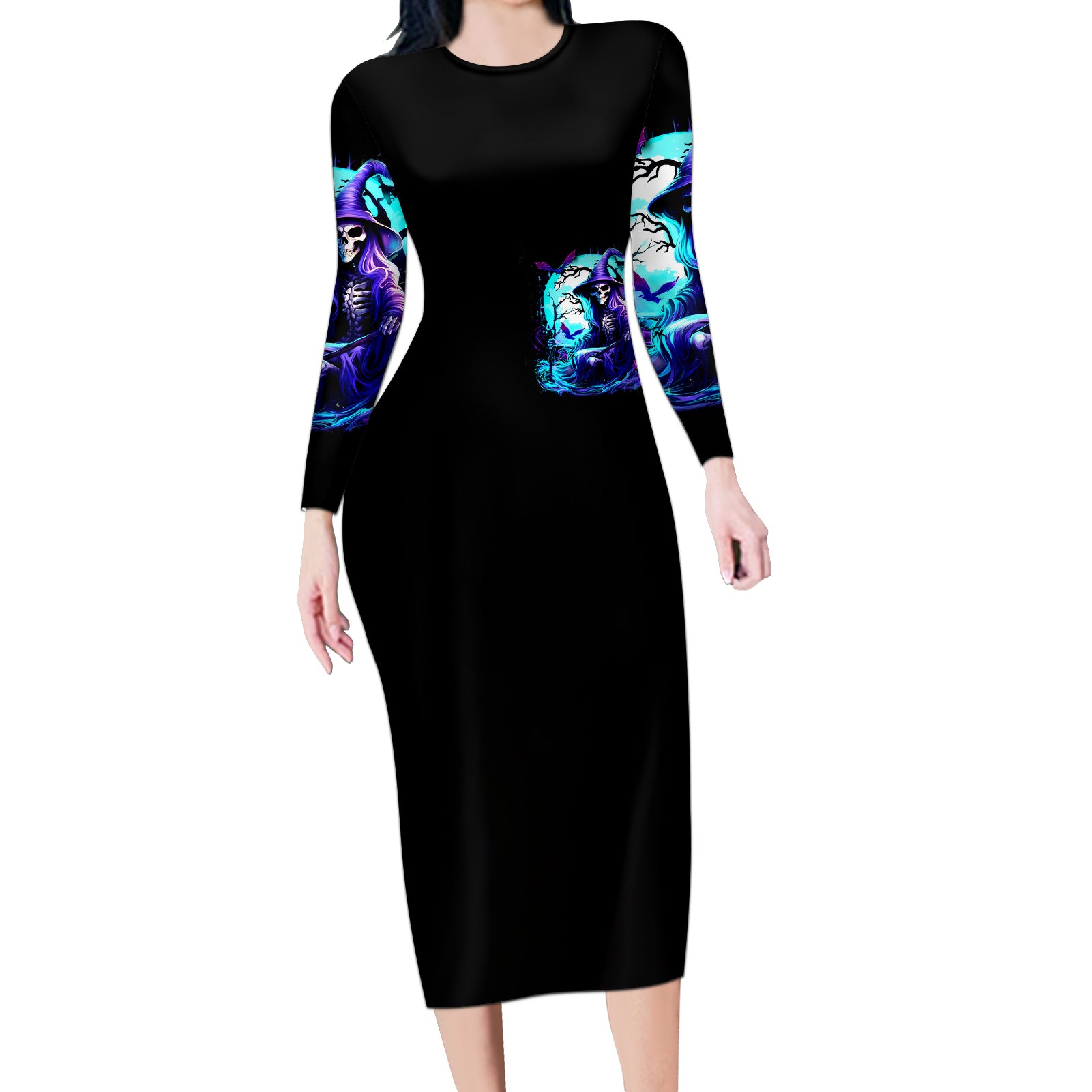 witch-skull-long-sleeve-bodycon-dress-you-couldnt-handle-me-even-with-intrustions