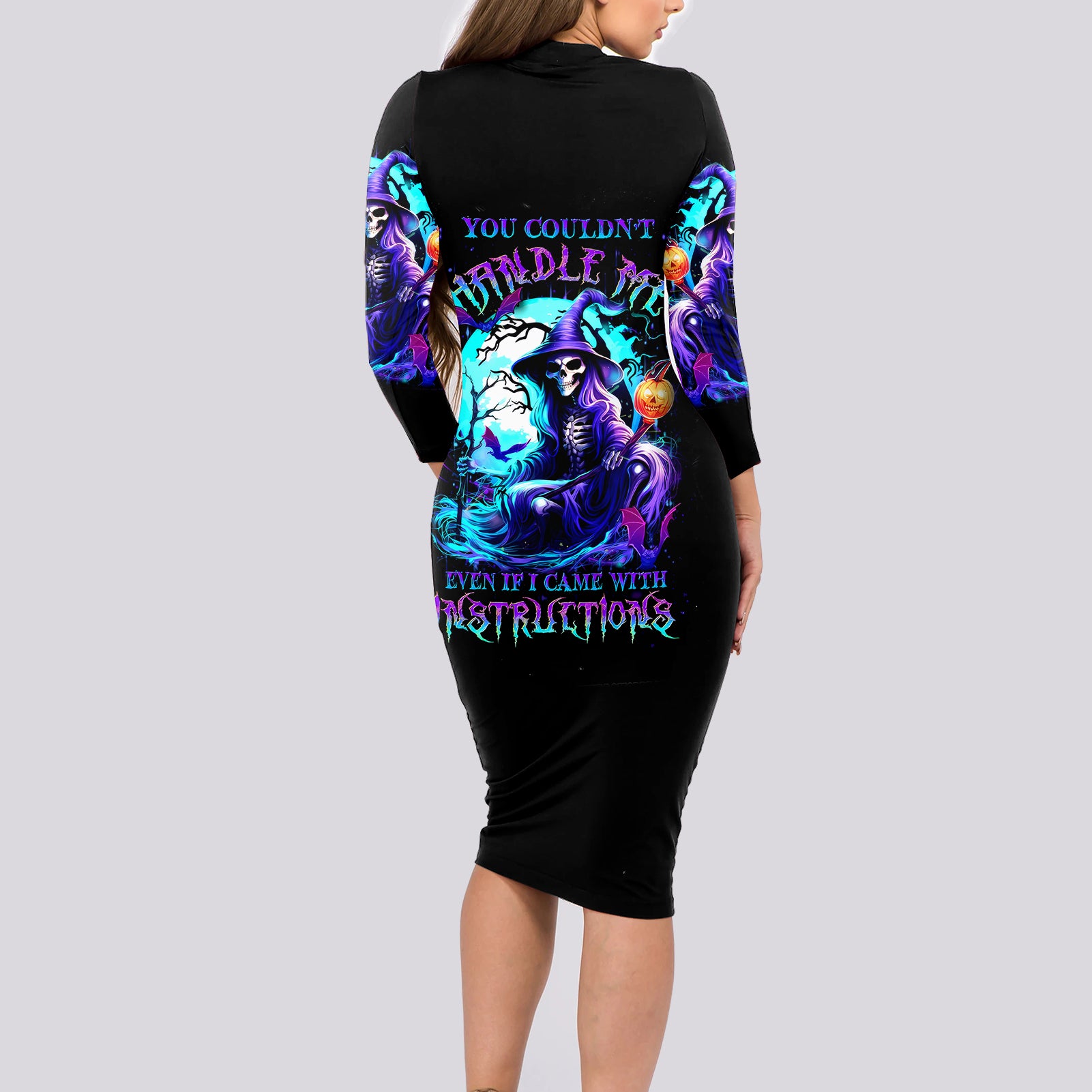 witch-skull-long-sleeve-bodycon-dress-you-couldnt-handle-me-even-with-intrustions