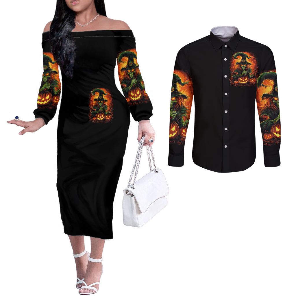 witch-skull-couples-matching-off-the-shoulder-long-sleeve-dress-and-long-sleeve-button-shirts-zero-fucking-given