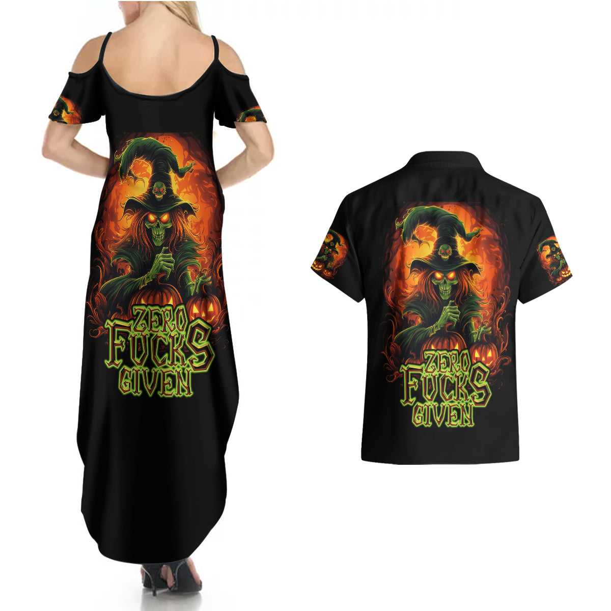 witch-skull-couples-matching-summer-maxi-dress-and-hawaiian-shirt-zero-fucking-given