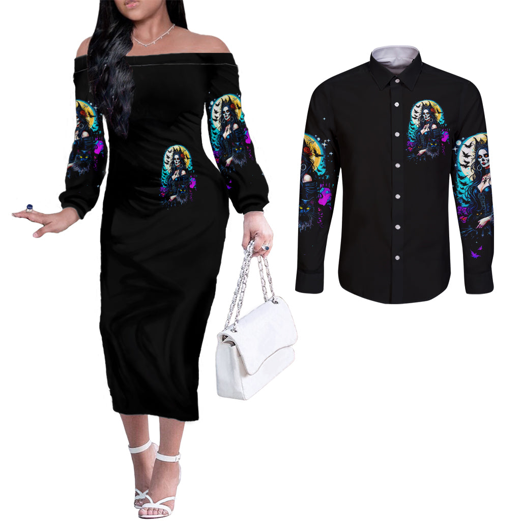 witch-skull-couples-matching-off-the-shoulder-long-sleeve-dress-and-long-sleeve-button-shirts-bitch-im-not-a-princess-im-the-fucking-queen