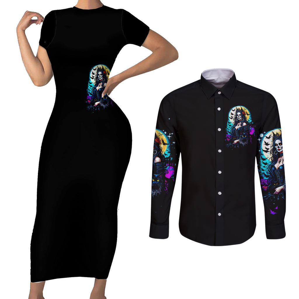 witch-skull-couples-matching-short-sleeve-bodycon-dress-and-long-sleeve-button-shirts-bitch-im-not-a-princess-im-the-fucking-queen