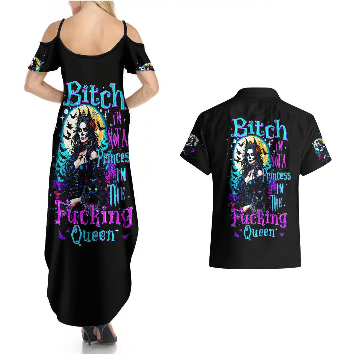 witch-skull-couples-matching-summer-maxi-dress-and-hawaiian-shirt-bitch-im-not-a-princess-im-the-fucking-queen