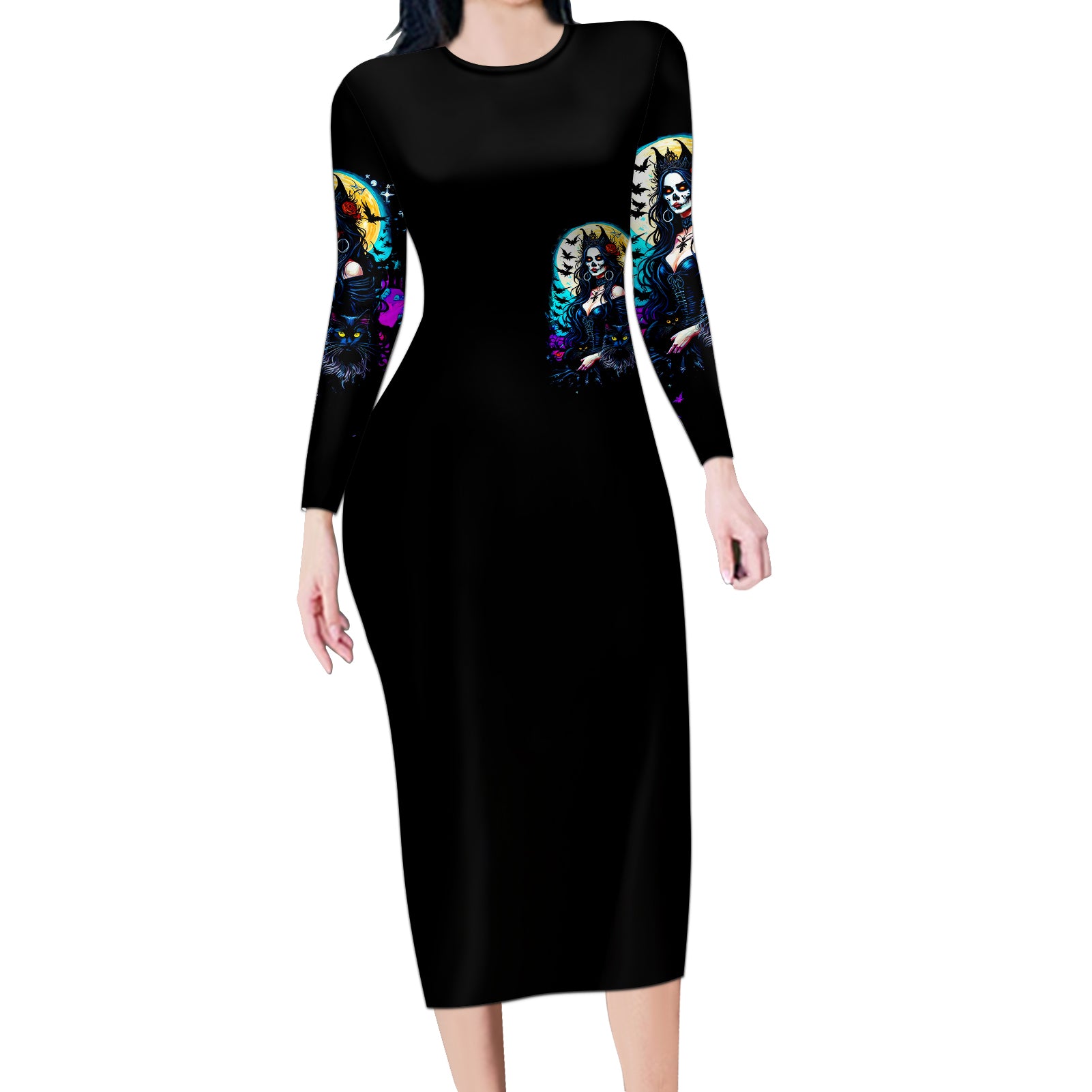 witch-skull-long-sleeve-bodycon-dress-bitch-im-not-a-princess-im-the-fucking-queen