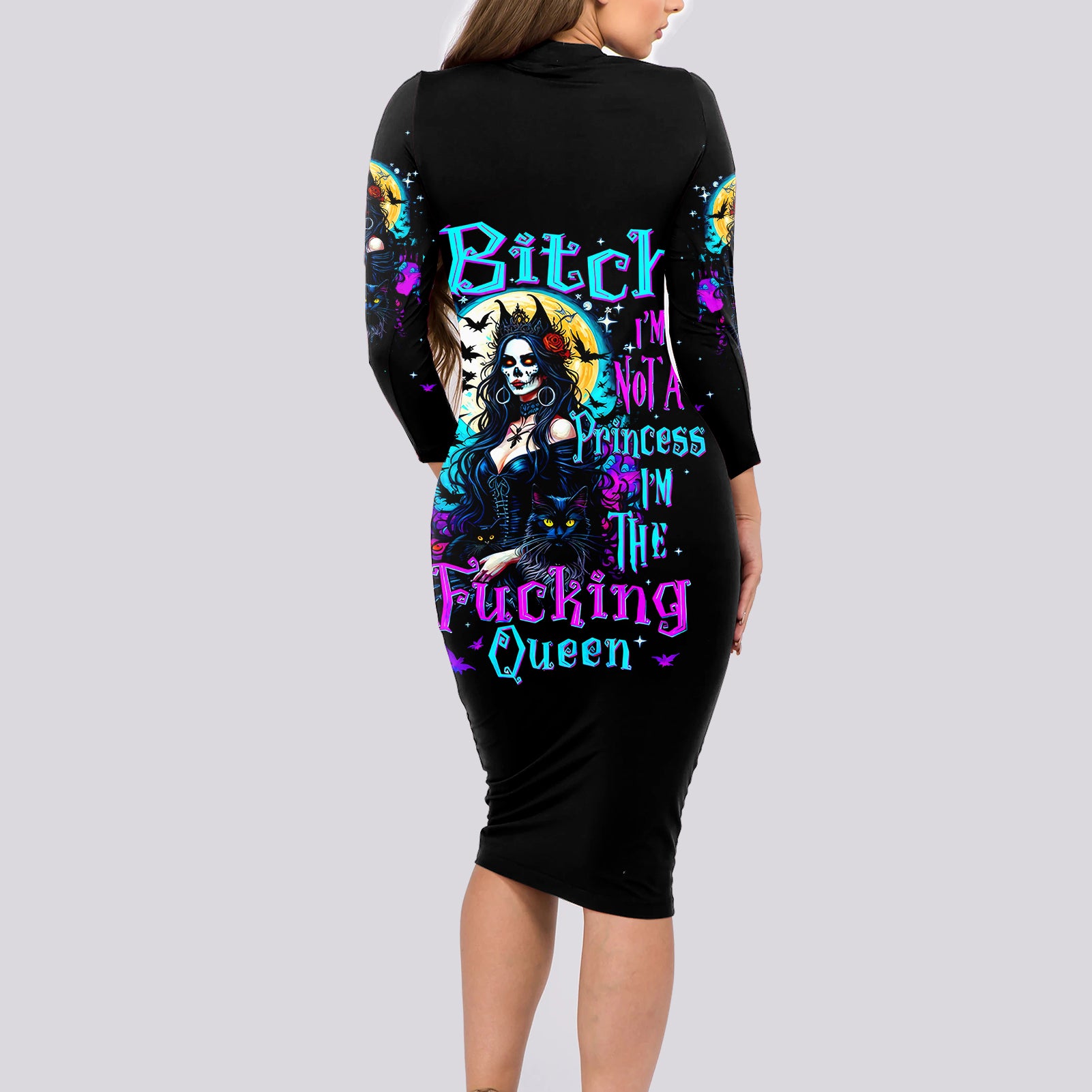 witch-skull-long-sleeve-bodycon-dress-bitch-im-not-a-princess-im-the-fucking-queen