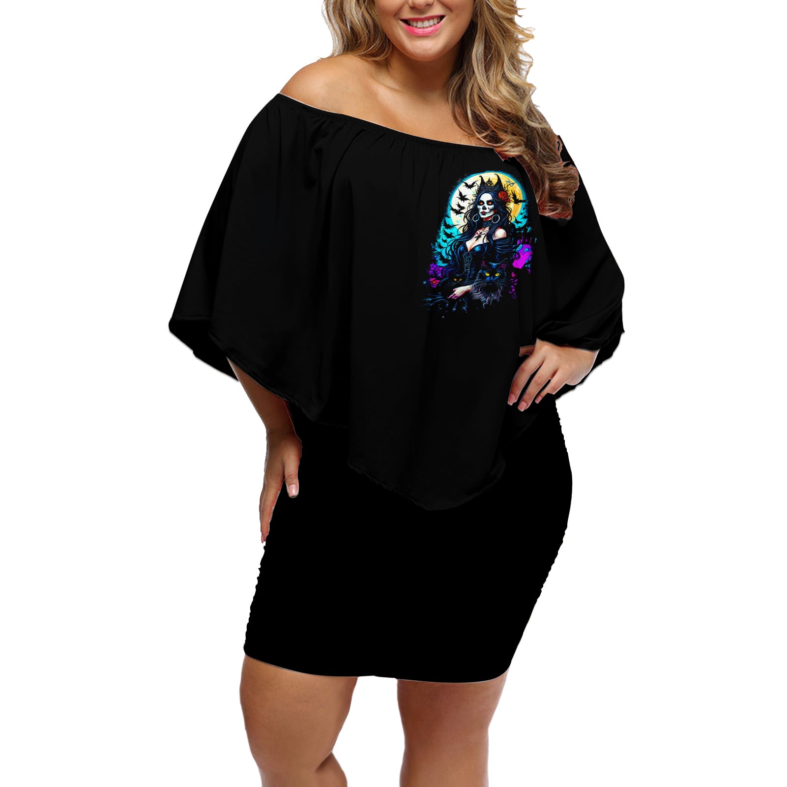 witch-skull-off-shoulder-short-dress-bitch-im-not-a-princess-im-the-fucking-queen