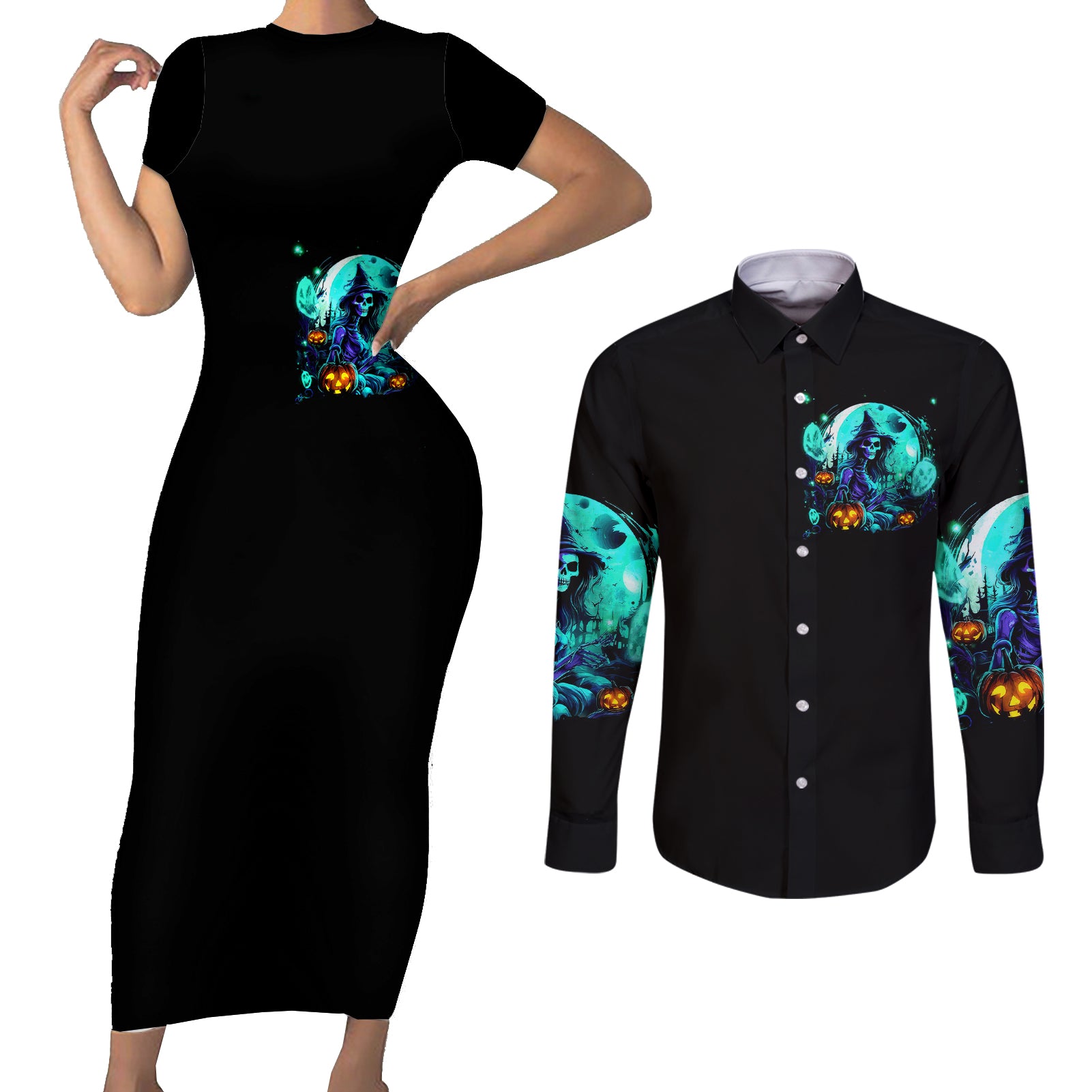 witch-skull-couples-matching-short-sleeve-bodycon-dress-and-long-sleeve-button-shirts-come-with-us-and-you-will-see-our-halloween