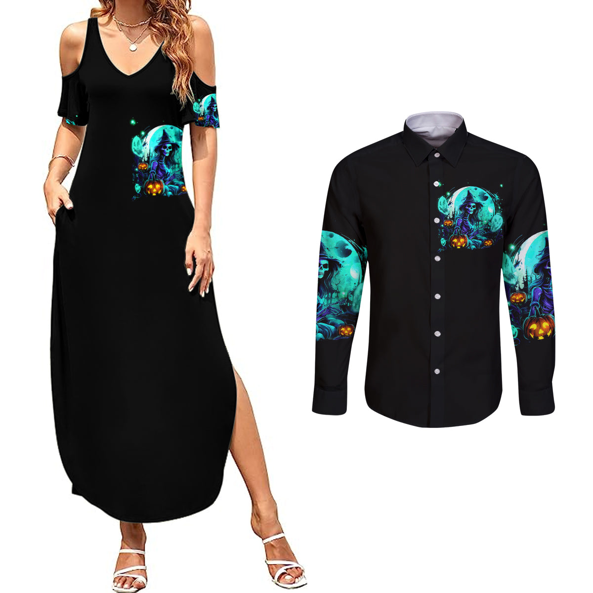 witch-skull-couples-matching-summer-maxi-dress-and-long-sleeve-button-shirts-come-with-us-and-you-will-see-our-halloween