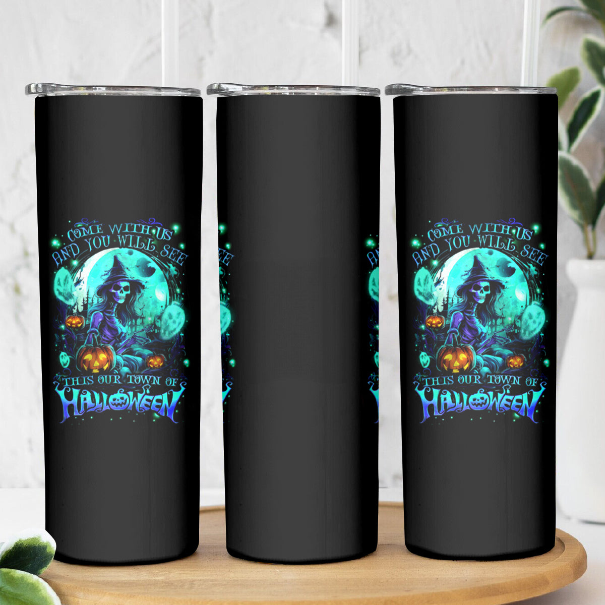 Witch Skull Skinny Tumbler Come With Us And You Will See Our Halloween