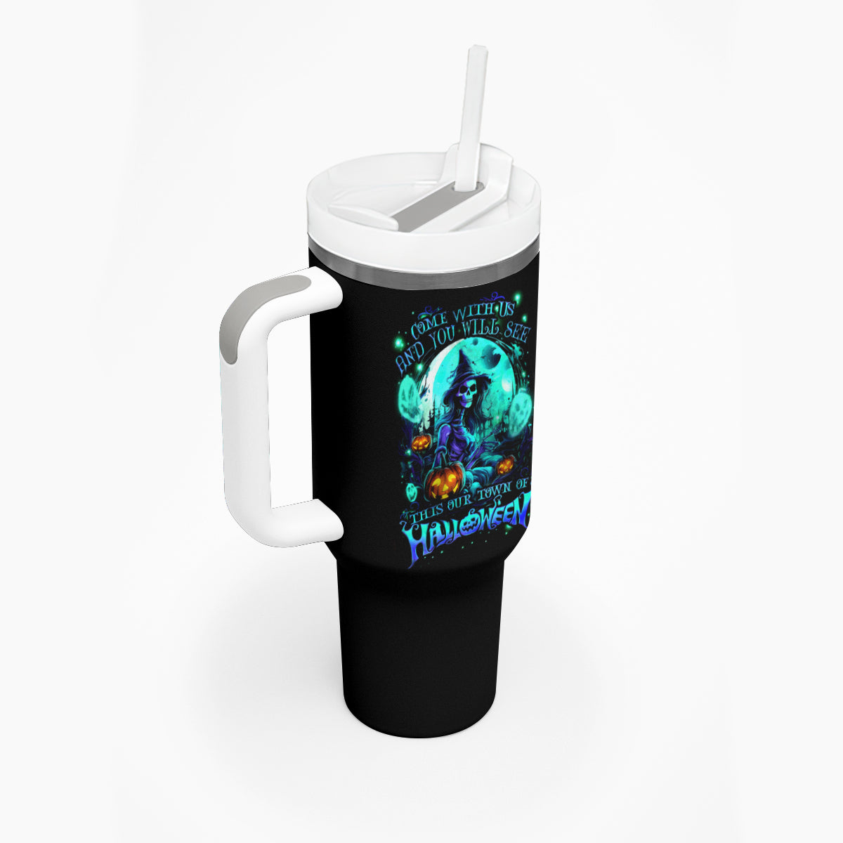 Witch Skull Tumbler With Handle Come With Us And You Will See Our Halloween