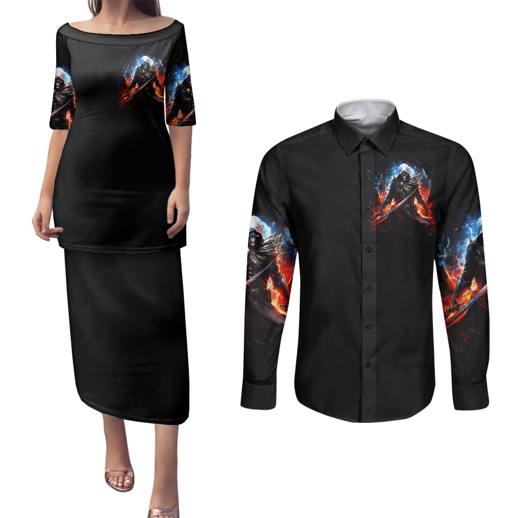 warrior-skull-couples-matching-puletasi-dress-and-long-sleeve-button-shirts-dont-piss-off-old-people