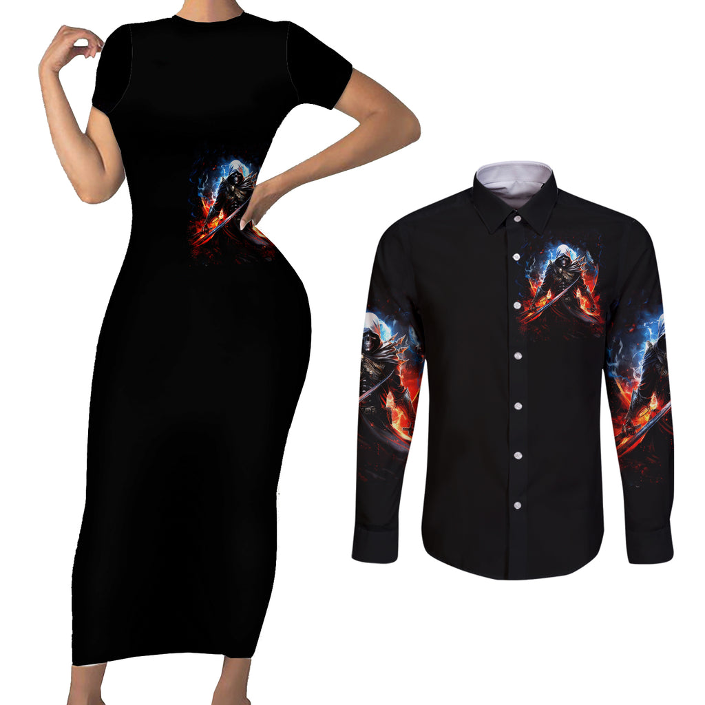 warrior-skull-couples-matching-short-sleeve-bodycon-dress-and-long-sleeve-button-shirts-dont-piss-off-old-people