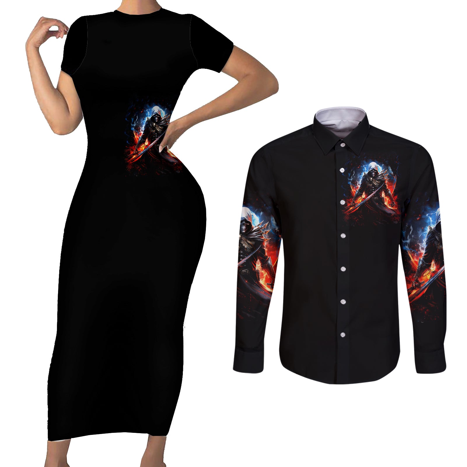 warrior-skull-couples-matching-short-sleeve-bodycon-dress-and-long-sleeve-button-shirts-dont-piss-off-old-people