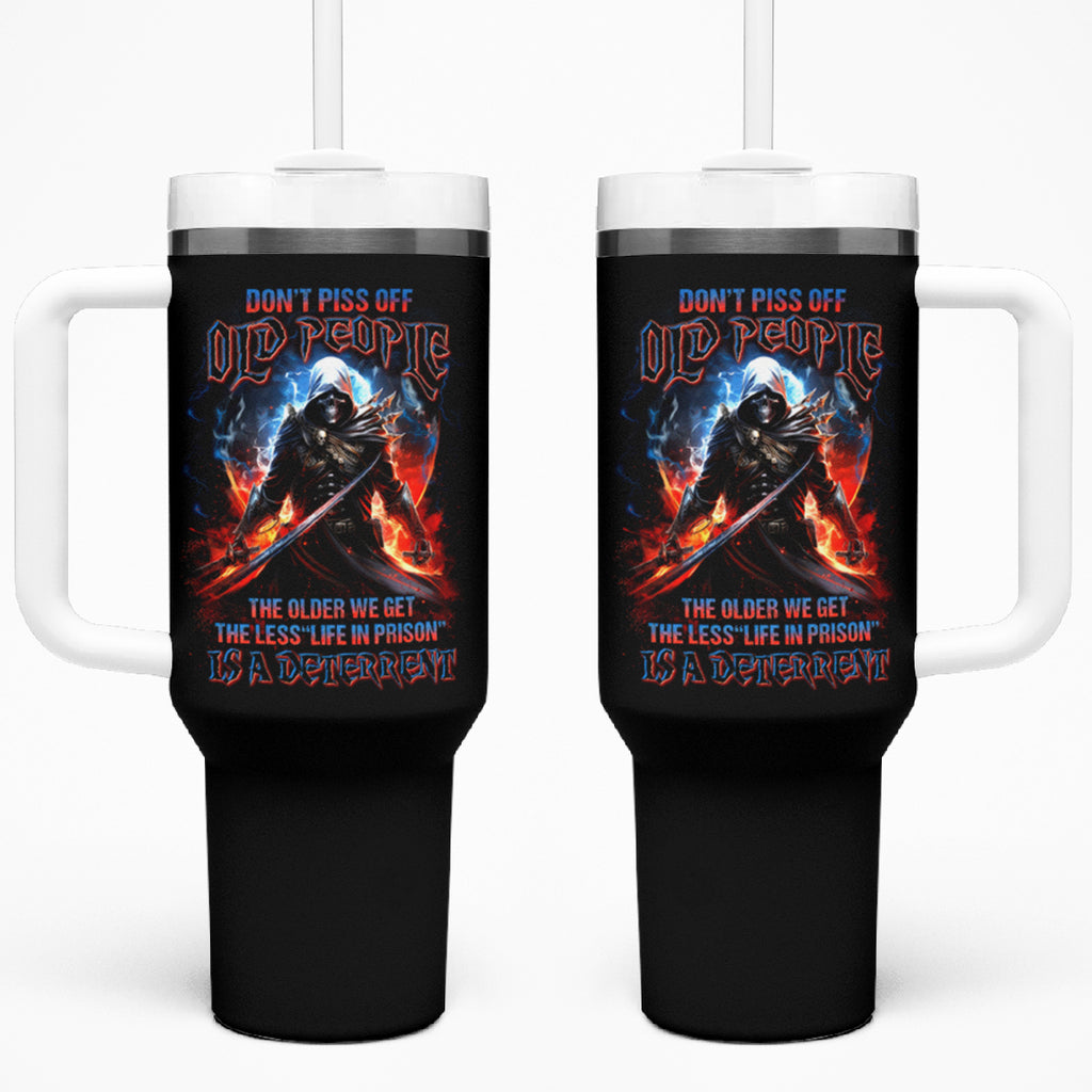 Warrior Skull Tumbler With Handle Don't Pss Off Old People