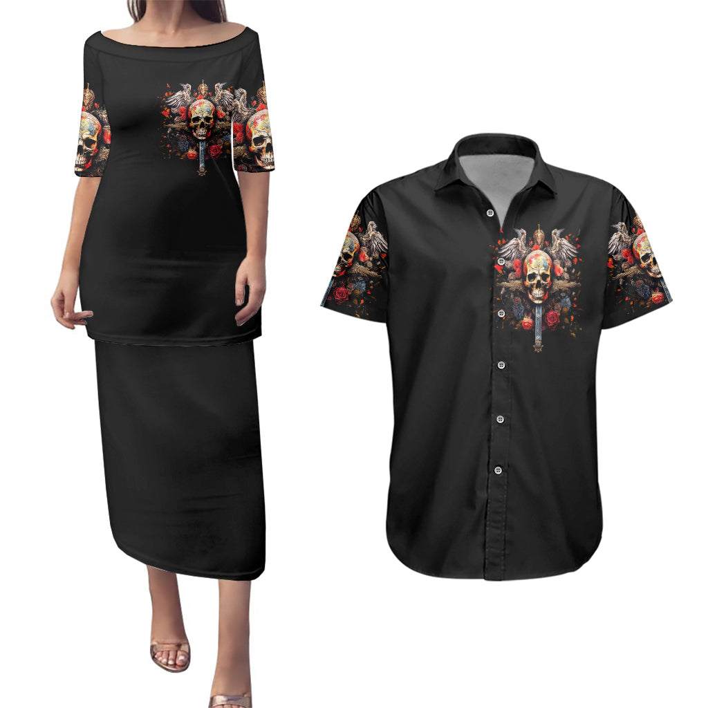 cross-skull-couples-matching-puletasi-dress-and-hawaiian-shirt-honesty-loyalty-and-respect-worth-more-than-gold-diamond