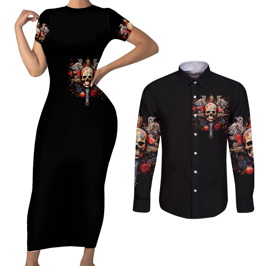 cross-skull-couples-matching-short-sleeve-bodycon-dress-and-long-sleeve-button-shirts-honesty-loyalty-and-respect-worth-more-than-gold-diamond