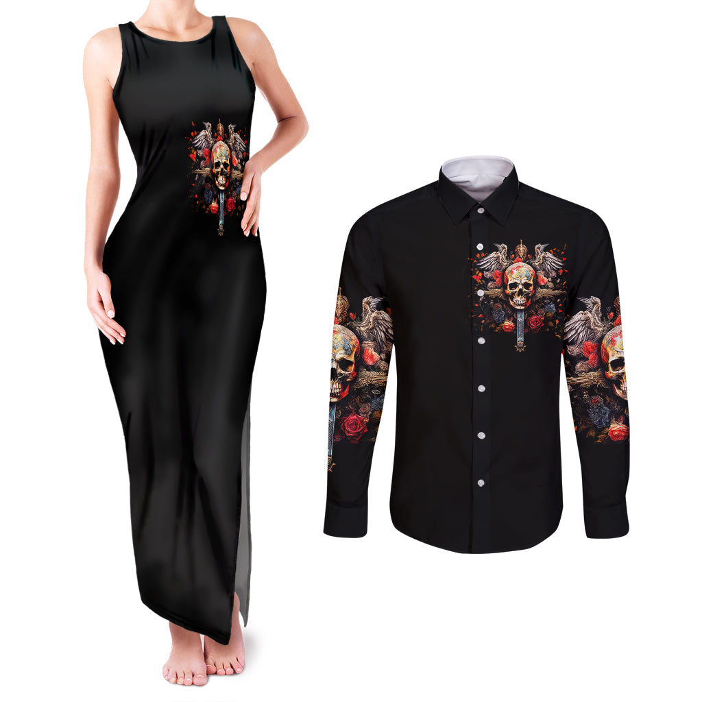 cross-skull-couples-matching-tank-maxi-dress-and-long-sleeve-button-shirts-honesty-loyalty-and-respect-worth-more-than-gold-diamond