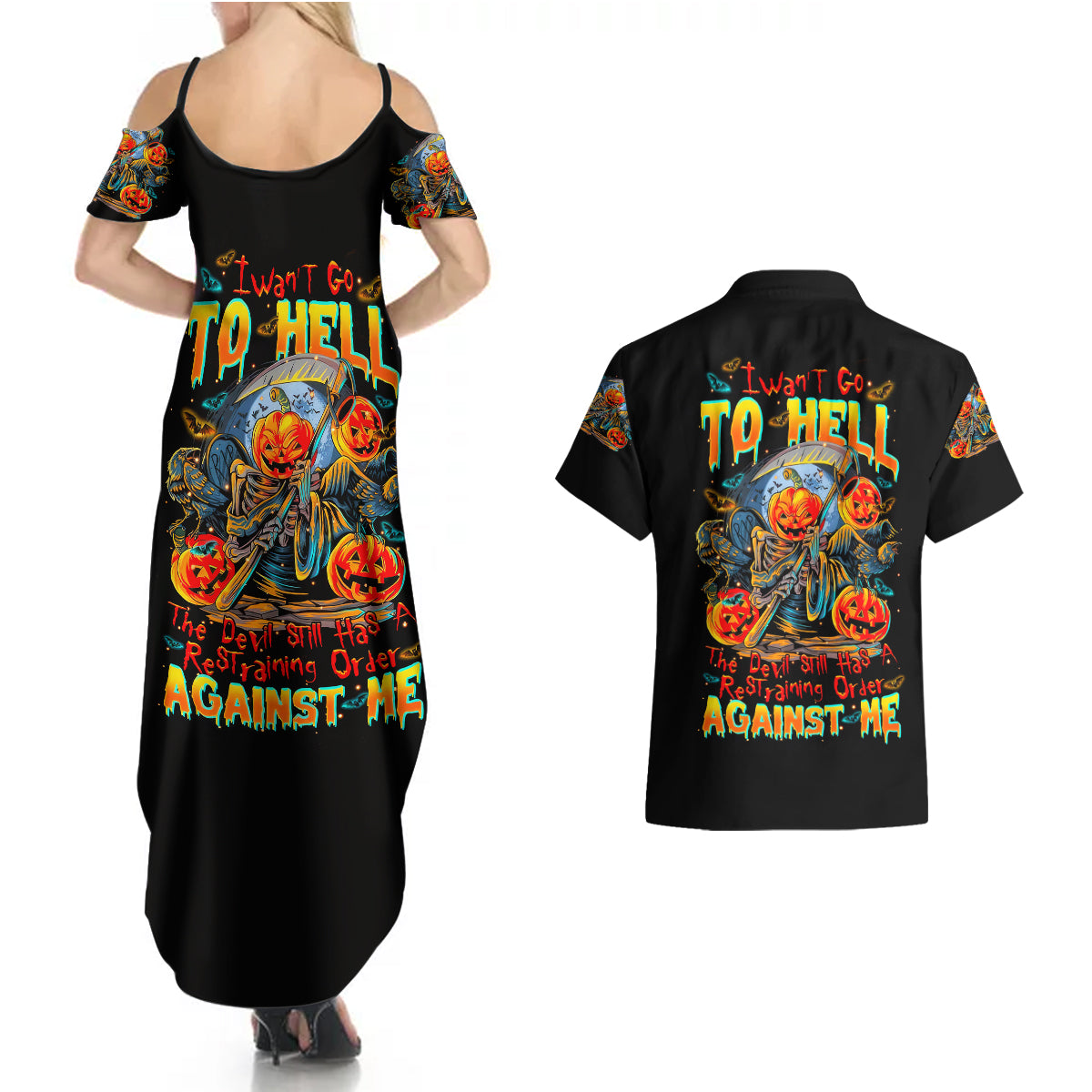 pumpkin-skull-couples-matching-summer-maxi-dress-and-hawaiian-shirt-i-want-go-to-hell-the-devil-still-restraining-against-me