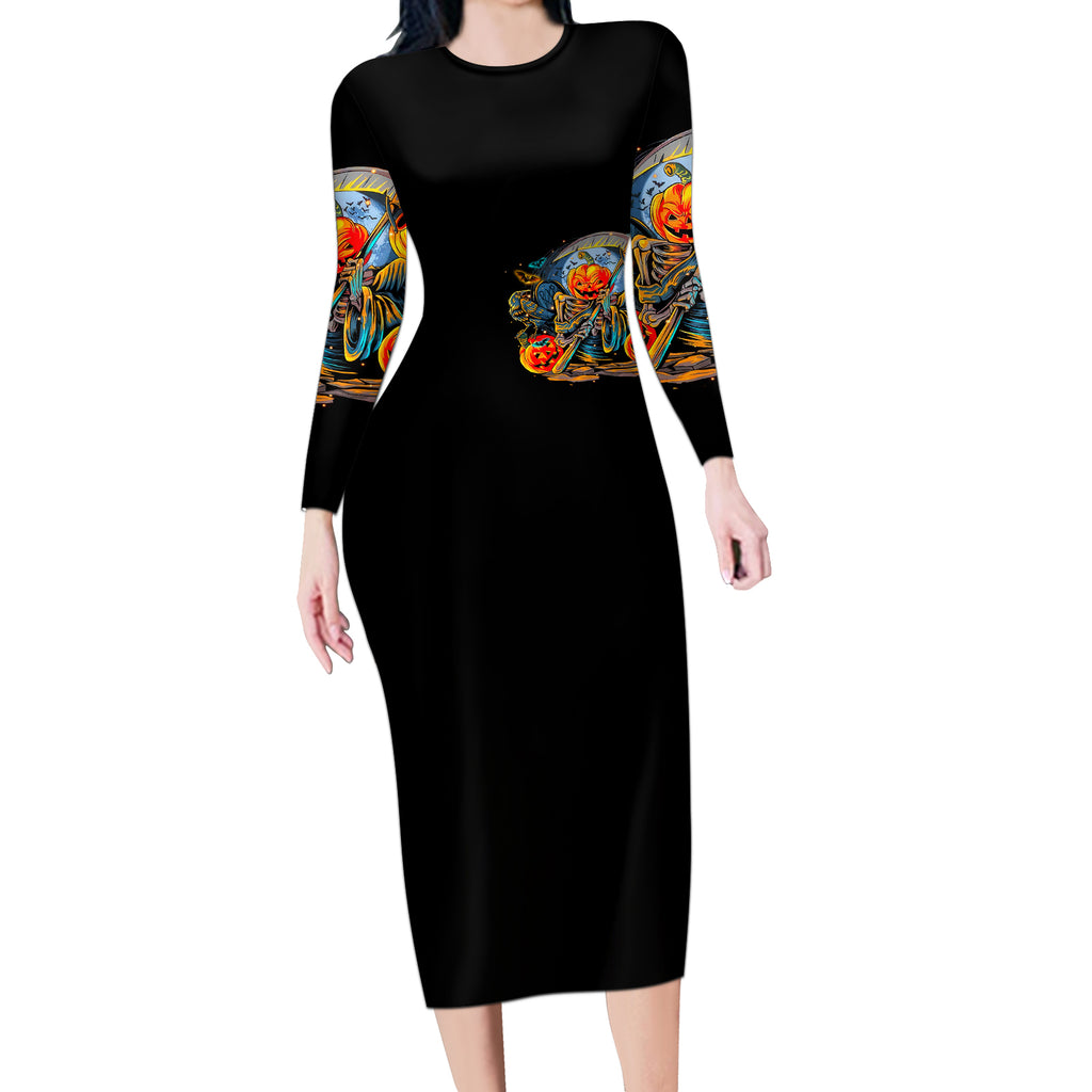 pumpkin-skull-long-sleeve-bodycon-dress-i-want-go-to-hell-the-devil-still-restraining-against-me