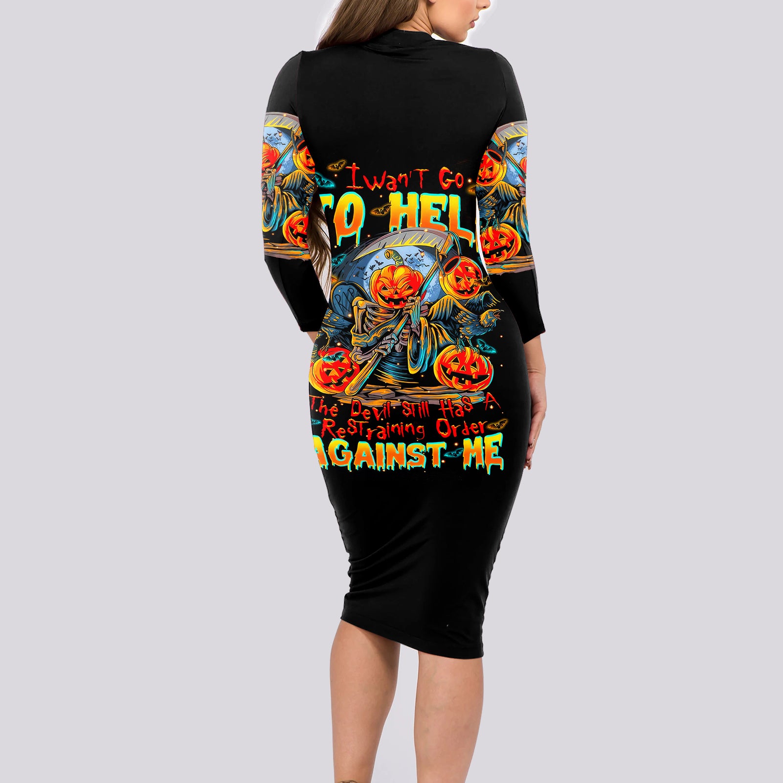 pumpkin-skull-long-sleeve-bodycon-dress-i-want-go-to-hell-the-devil-still-restraining-against-me