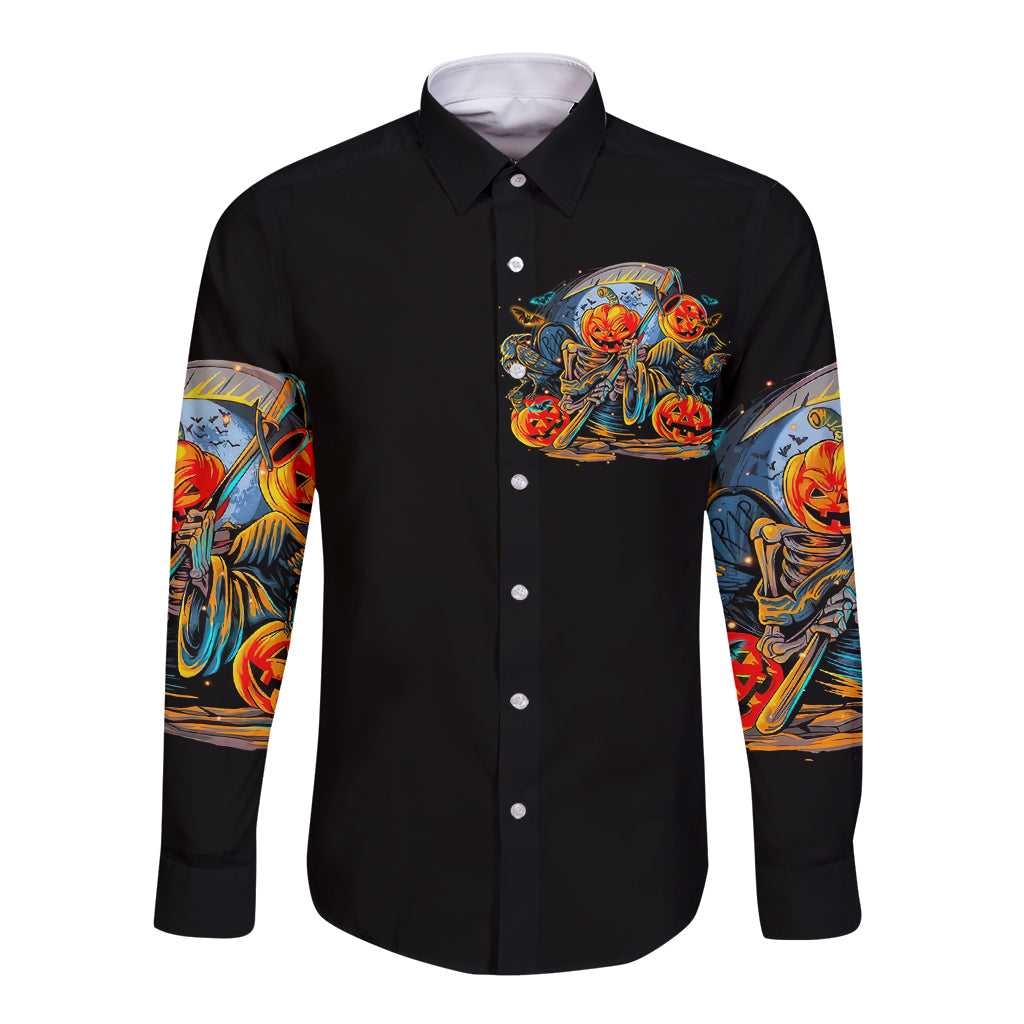 pumpkin-skull-long-sleeve-button-shirt-i-want-go-to-hell-the-devil-still-restraining-against-me