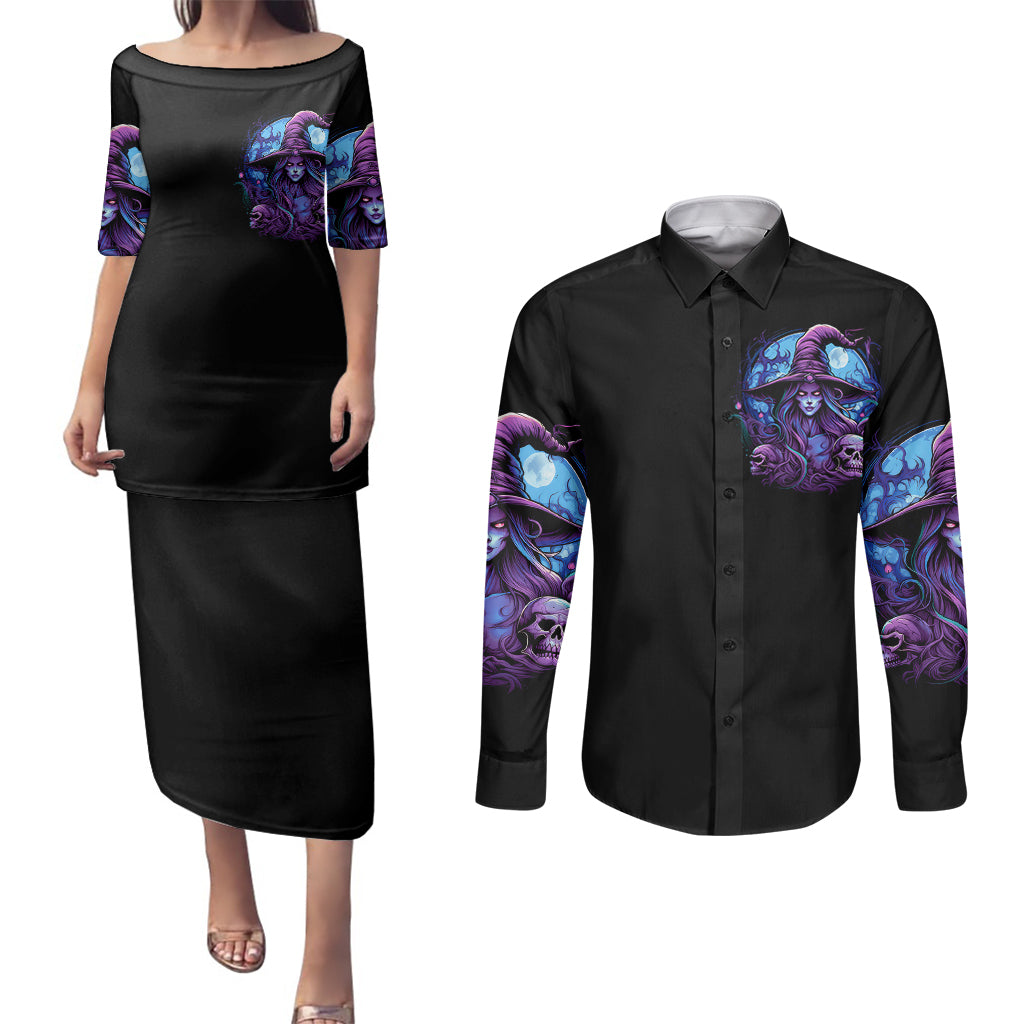 witch-skull-couples-matching-puletasi-dress-and-long-sleeve-button-shirts-iam-who-iam-your-approval-isnt-need