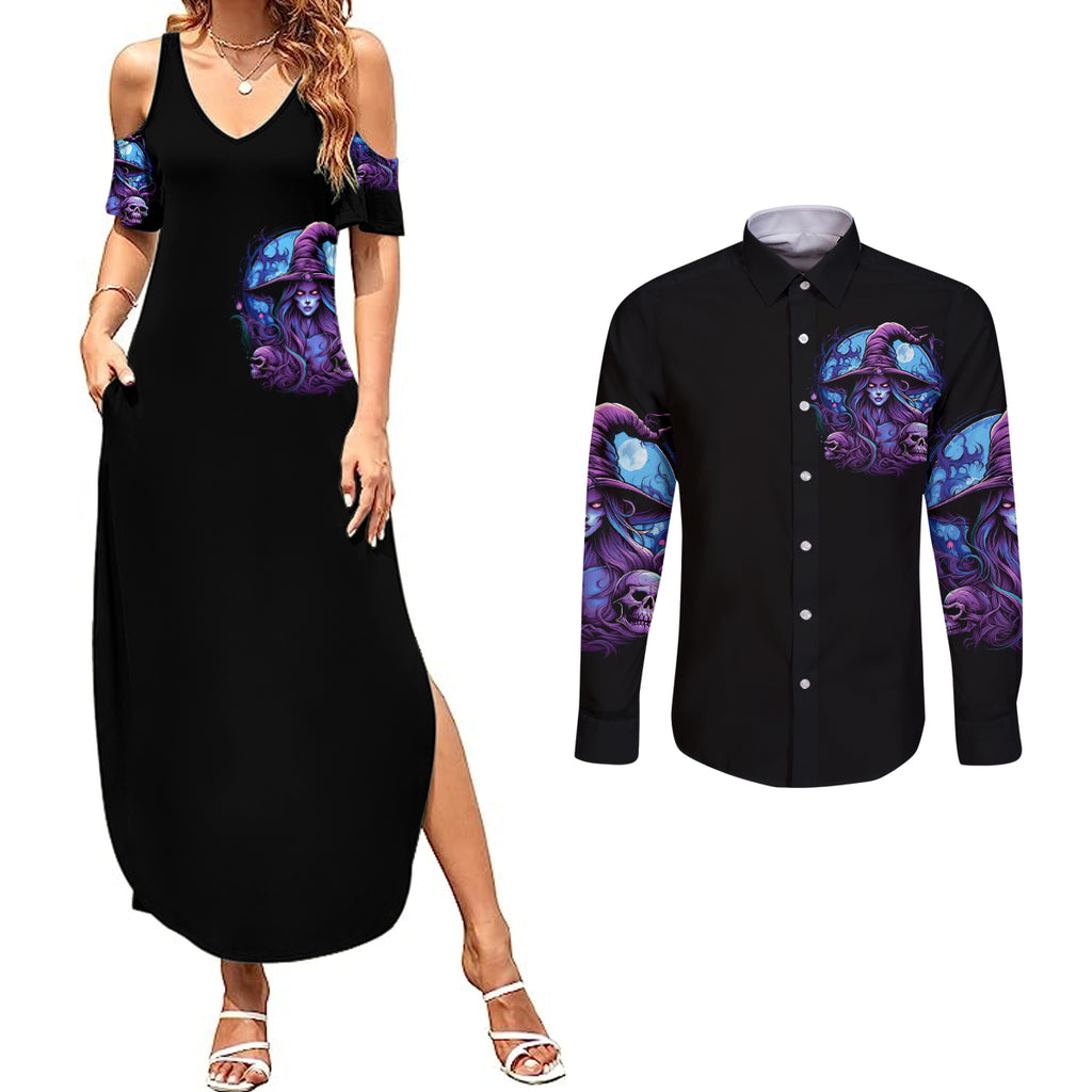 witch-skull-couples-matching-summer-maxi-dress-and-long-sleeve-button-shirts-iam-who-iam-your-approval-isnt-need