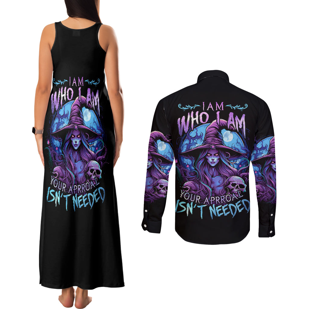witch-skull-couples-matching-tank-maxi-dress-and-long-sleeve-button-shirts-iam-who-iam-your-approval-isnt-need