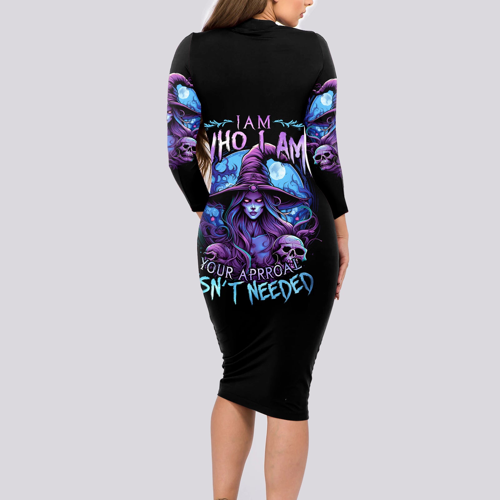 witch-skull-long-sleeve-bodycon-dress-iam-who-iam-your-approval-isnt-need
