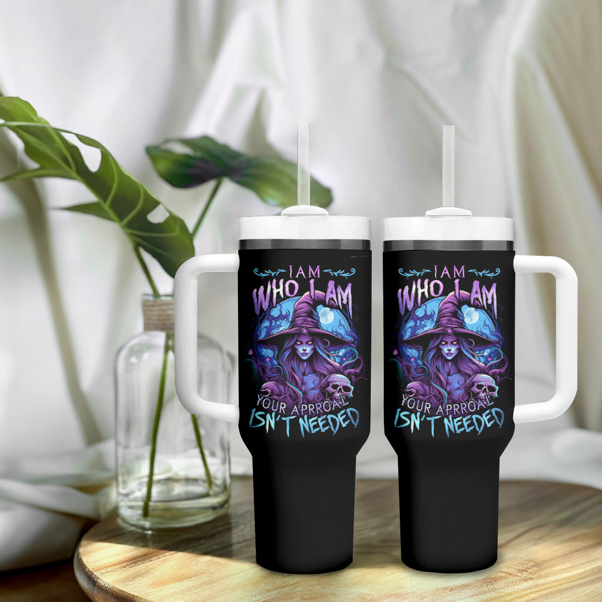 Witch Skull Tumbler With Handle Iam Who Iam Your Approval Isn't Need