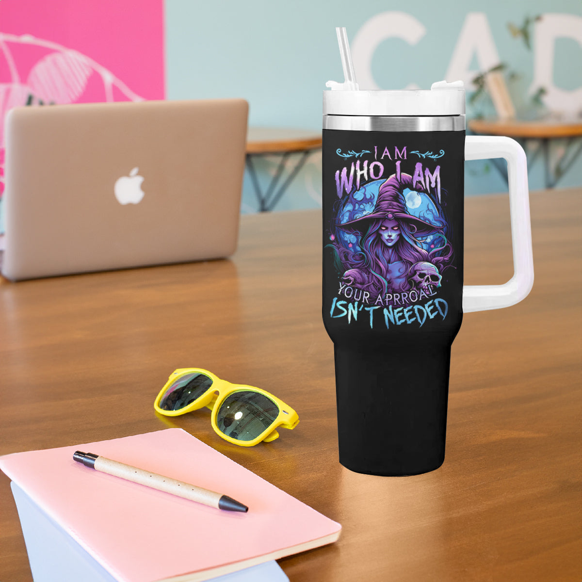 Witch Skull Tumbler With Handle Iam Who Iam Your Approval Isn't Need