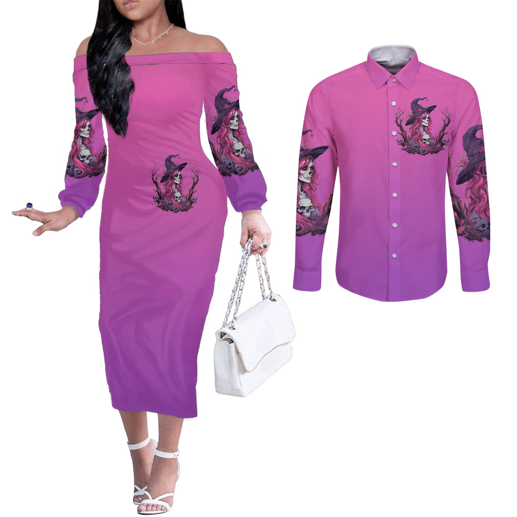 witch-skull-couples-matching-off-the-shoulder-long-sleeve-dress-and-long-sleeve-button-shirts-im-a-grumpy-old-lady-sarcasm-depends-on-your-stupidity