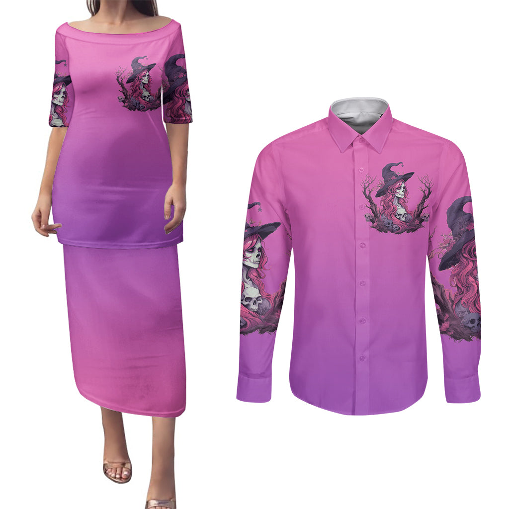 witch-skull-couples-matching-puletasi-dress-and-long-sleeve-button-shirts-im-a-grumpy-old-lady-sarcasm-depends-on-your-stupidity