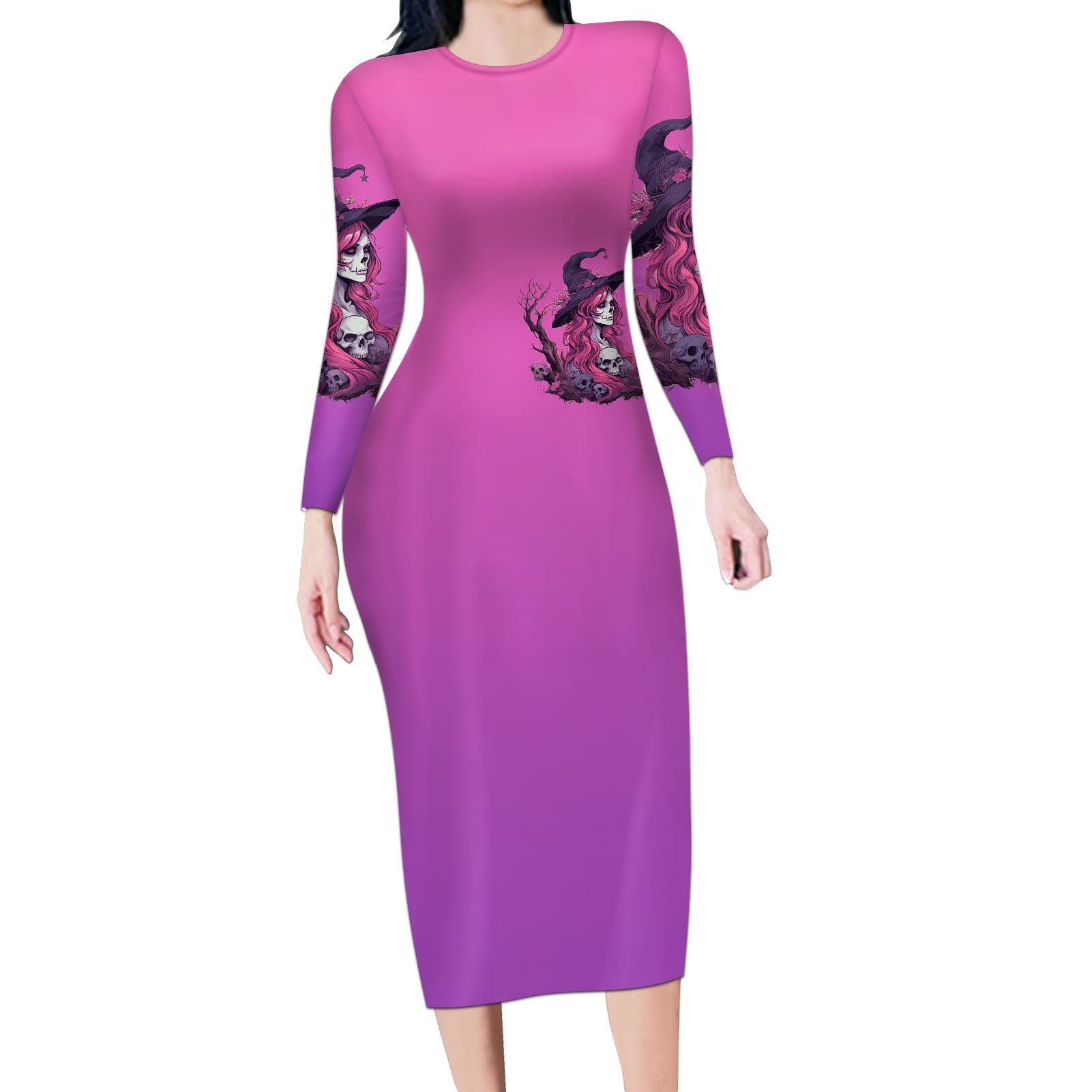 witch-skull-long-sleeve-bodycon-dress-im-a-grumpy-old-lady-sarcasm-depends-on-your-stupidity