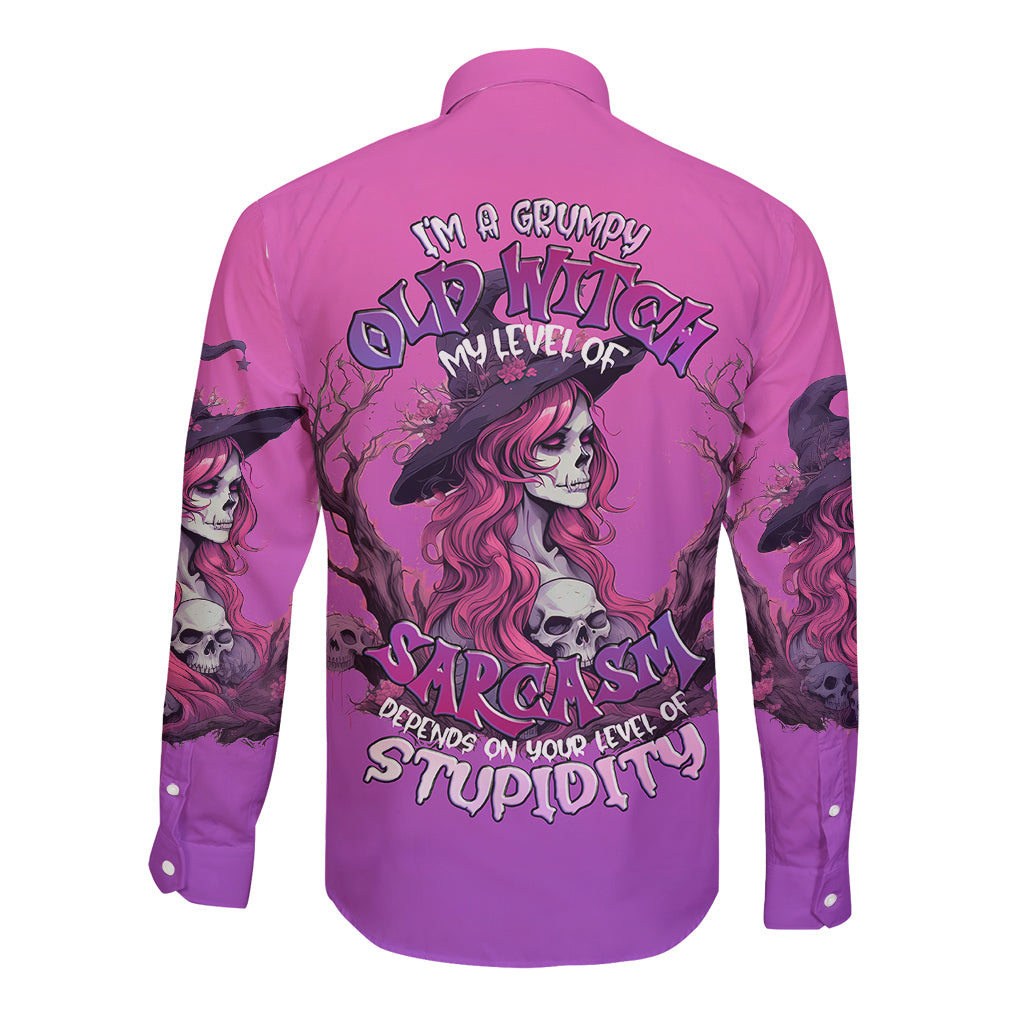 witch-skull-long-sleeve-button-shirt-im-a-grumpy-old-lady-sarcasm-depends-on-your-stupidity
