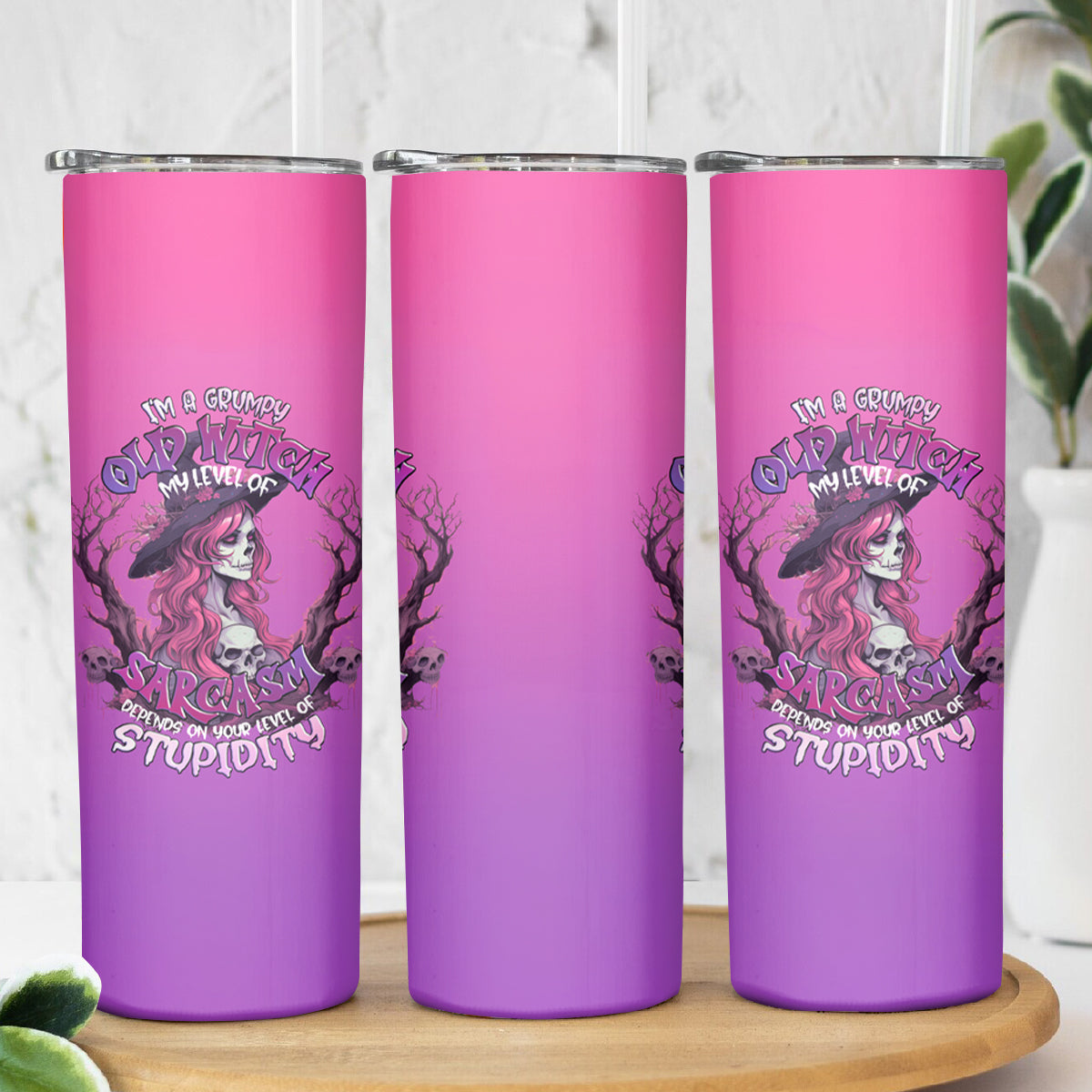 Witch Skull Skinny Tumbler I'm A Grumpy Old Lady Sarcasm Depends On Your Stupidity