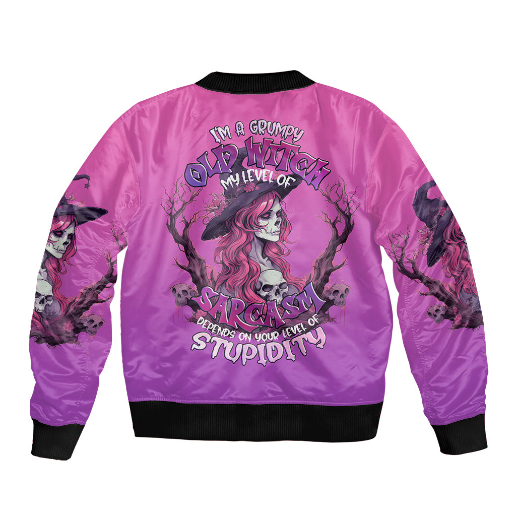 witch-skull-sleeve-zip-bomber-jacket-im-a-grumpy-old-lady-sarcasm-depends-on-your-stupidity