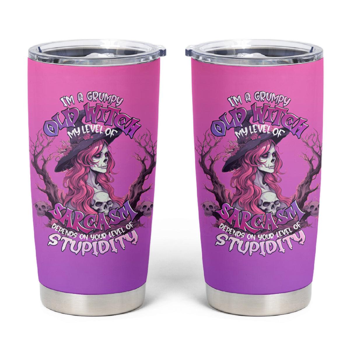 Witch Skull Tumbler Cup I'm A Grumpy Old Lady Sarcasm Depends On Your Stupidity