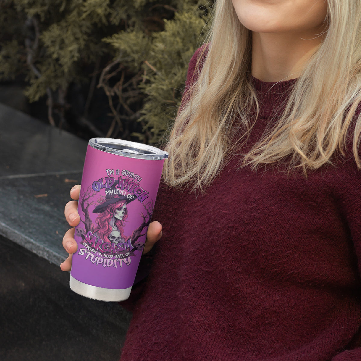 Witch Skull Tumbler Cup I'm A Grumpy Old Lady Sarcasm Depends On Your Stupidity