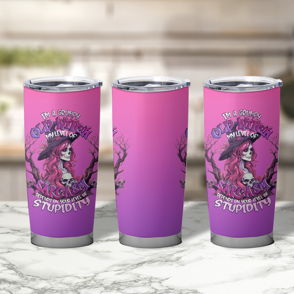 Witch Skull Tumbler Cup I'm A Grumpy Old Lady Sarcasm Depends On Your Stupidity