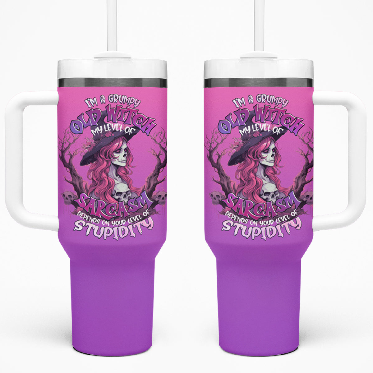 Witch Skull Tumbler With Handle I'm A Grumpy Old Lady Sarcasm Depends On Your Stupidity