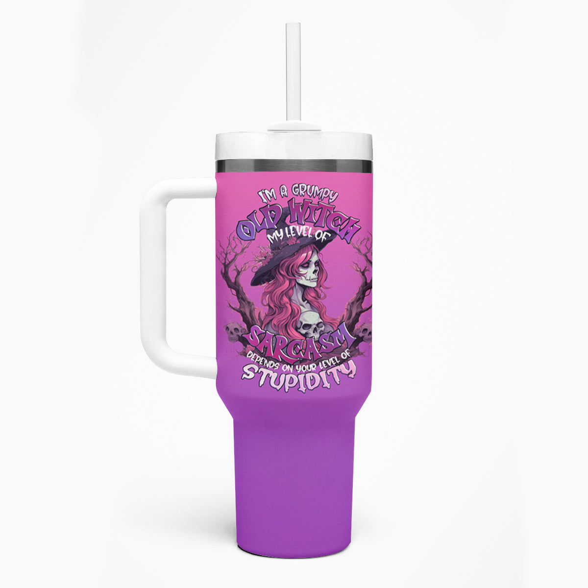 Witch Skull Tumbler With Handle I'm A Grumpy Old Lady Sarcasm Depends On Your Stupidity