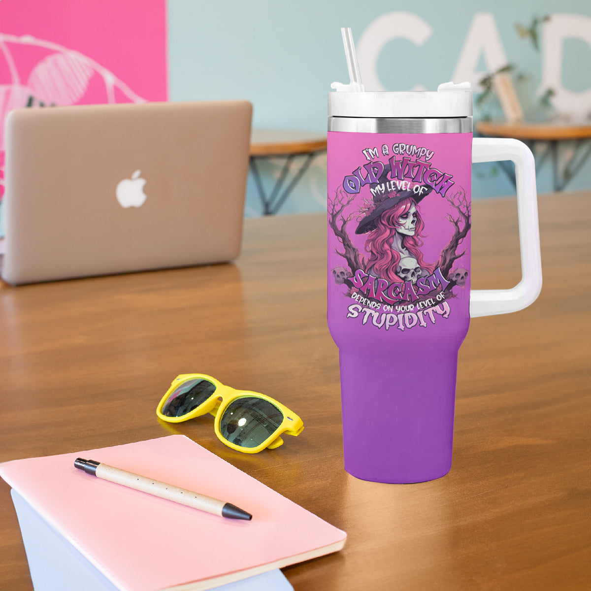 Witch Skull Tumbler With Handle I'm A Grumpy Old Lady Sarcasm Depends On Your Stupidity