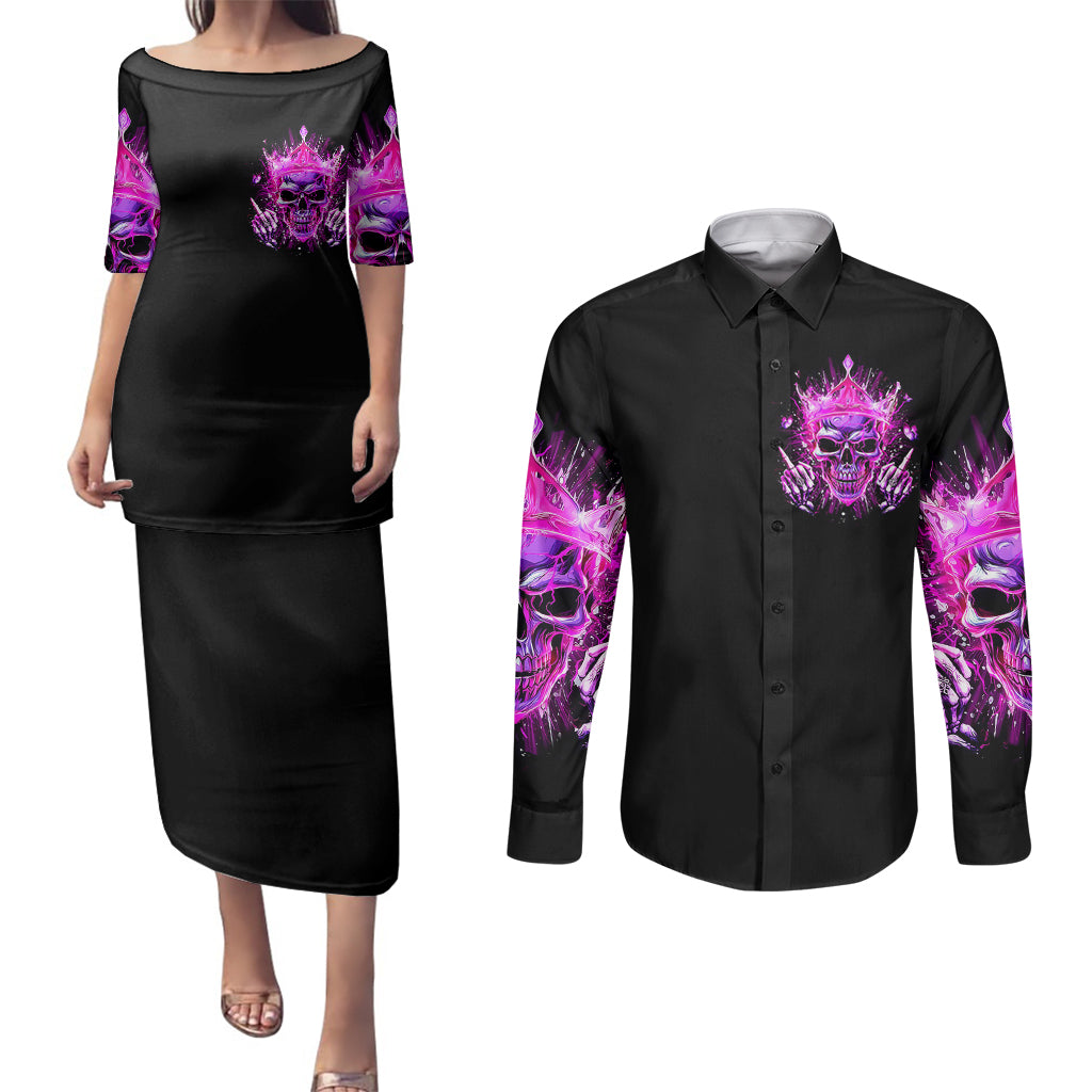 queen-skull-couples-matching-puletasi-dress-and-long-sleeve-button-shirts-bitch-im-not-a-princess-im-the-fucking-queen