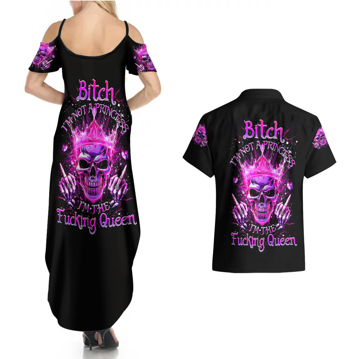 queen-skull-couples-matching-summer-maxi-dress-and-hawaiian-shirt-bitch-im-not-a-princess-im-the-fucking-queen
