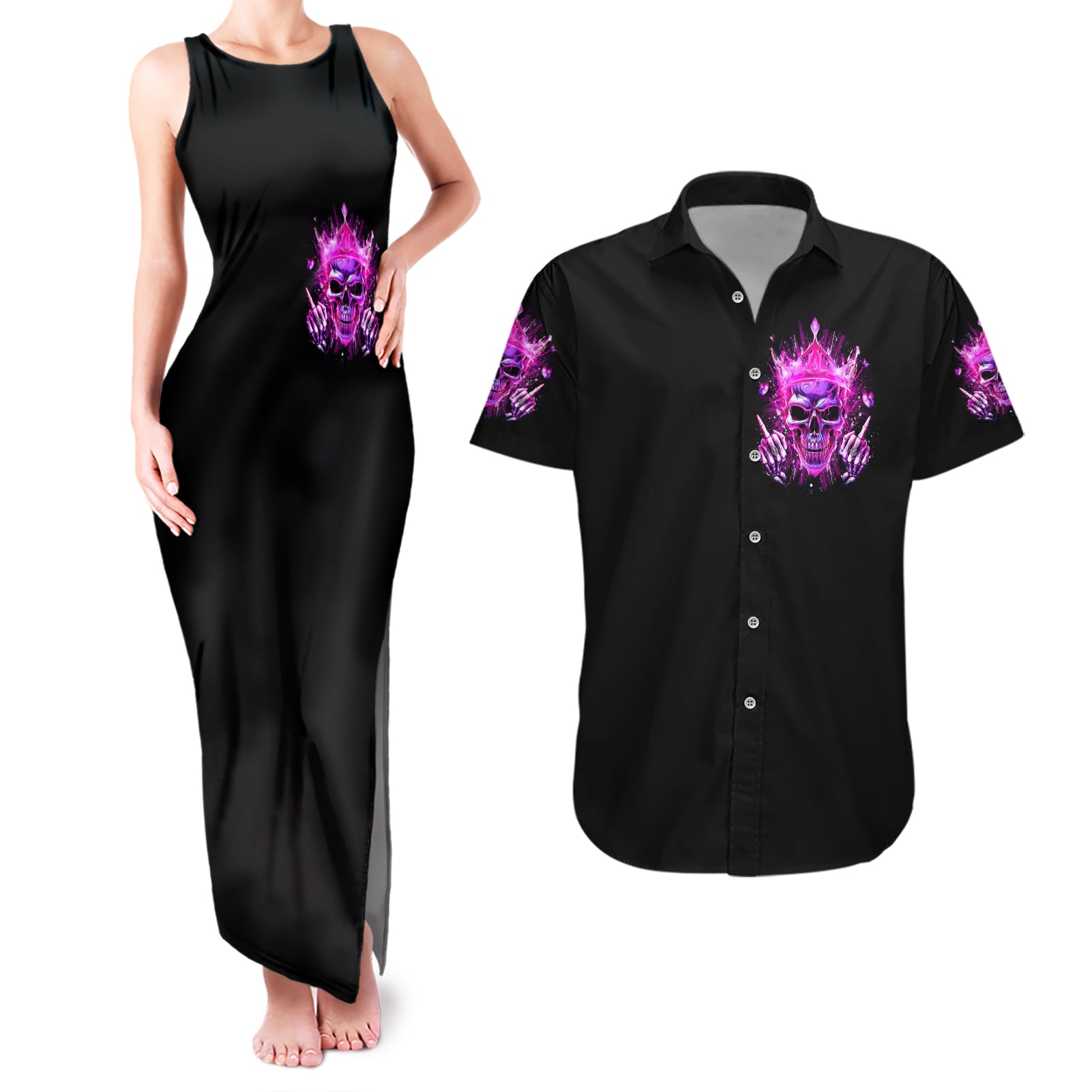 Queen Skull Couples Matching Tank Maxi Dress and Hawaiian Shirt Bitch I'm Not A Princess I'm The Fucking Queen